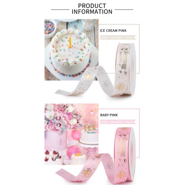 3 inch Solid Color taps printed letter for birthday party Polyester Material Satin Ribbon