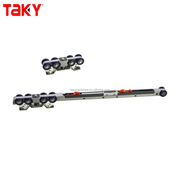 Iron Nylon Furniture Wardrobe Door Hanging Track Double Single Soft Closing 8 Wheel Sliding Door Pulley Damper Rollers