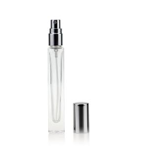 China Cosmetic Perfume Spray Bottle Square Clear 5ml 10ml With Thick Bottom Silver Cap on sale