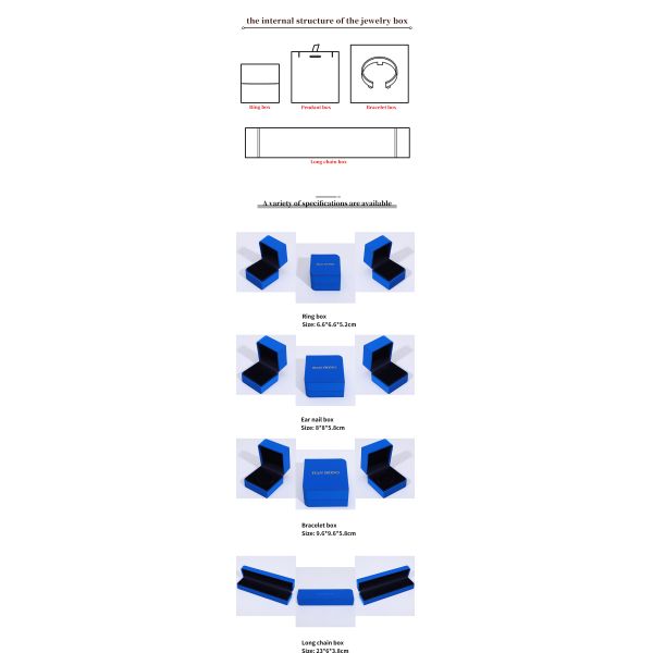 Rectangle Blue Leather Jewelry Box for Customized Size Earrings Bracelet Necklace Ring