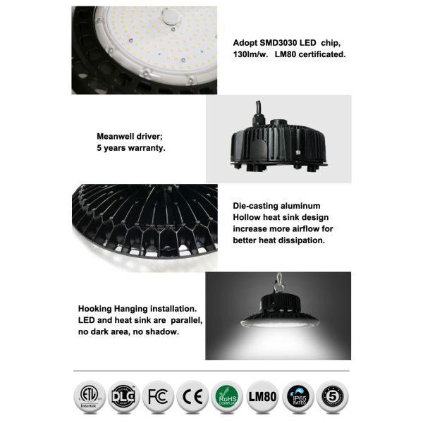 120w 150w UFO Led High Bay Light 130lm/W High Lumen High Bay Shop Lights