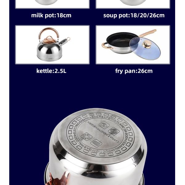 Non Stick Kitchen Stainless Steel Cookware Set With Glass Lid