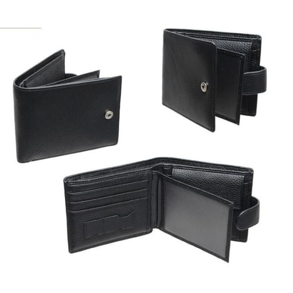 Lychee Grain PVC Stylish Leather Wallet Black Color 9*12cm For Men