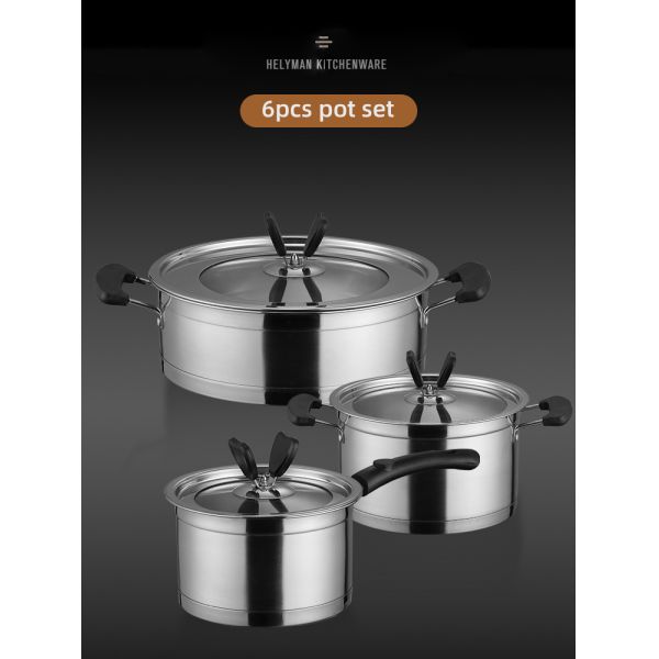 Amazon Multifunctional Kitchen Cookware Silver Cooking Pot Set Stainless Steel Pans And Pots Set With Lid
