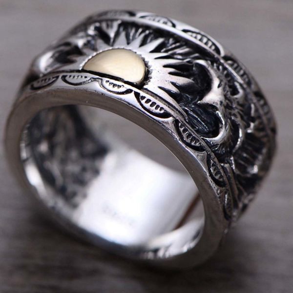 Mens 925 Sterling Silver Band Ring Antique Engraving Silver Ring (054020)