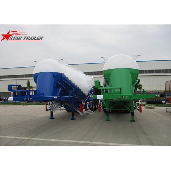 Green Three Axles Bulk Cement Semi Trailer Banana Type Technical Details