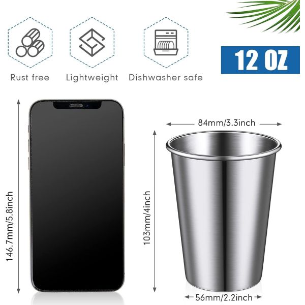 16 Pack Cylindrical Custom Stainless Steel Cups Shatterproof