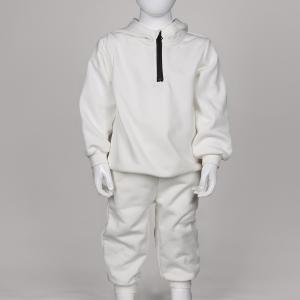 Quality Kids Half Zip Pullover Sweatshirt 300gsm And Jogger Pants Set White Color wholesale
