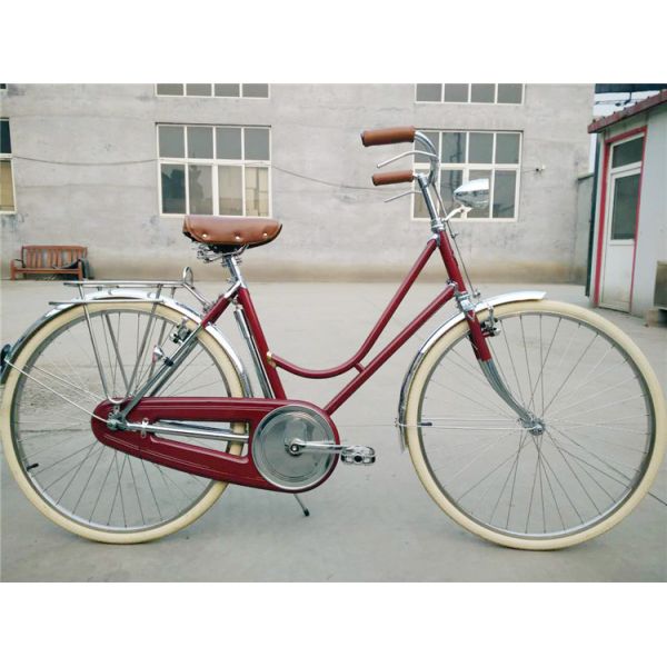 Cheap manufacturer price colorful hi-ten steel 26/28 size elegant retro lady bike with bag for sale made in China