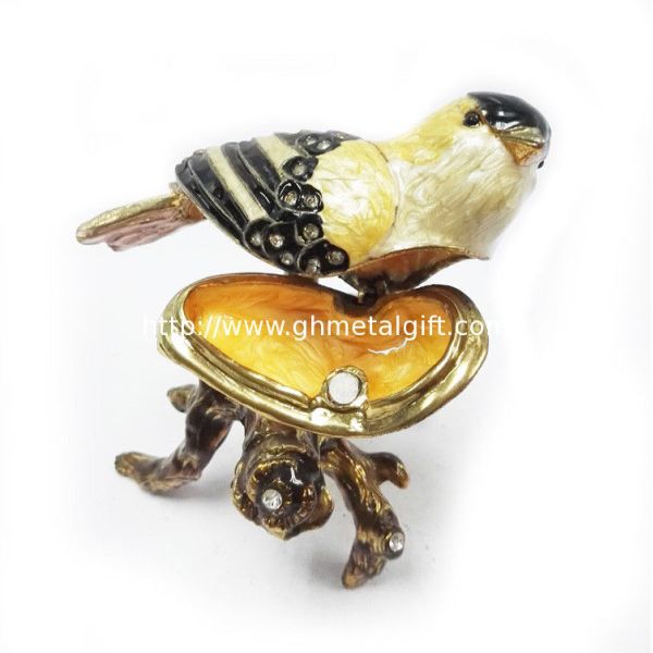 hot sell bird jewelry box metal pewter bird jewelry box bird metal trinket box