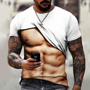 China Muscle Men T Shirt Abs 3D Printing Personality Short Sleeve Summer Top on sale