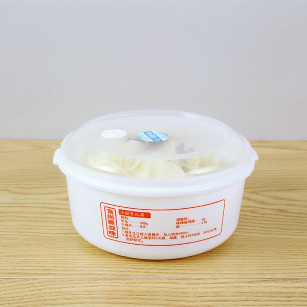 Round Plastic Lunch Microwave Soup Pot Bowl Crisper With Lid