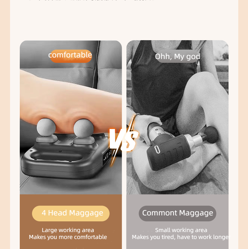 High Frequency Cordless Handheld Electric Massage Gun Deep Tissue 4 Head Massage Gun