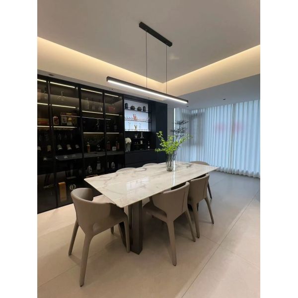 Luxury Long Marble Dining Table in Oyster White with Pink and Gray Veins for Elegant Indoor Decoration