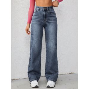 Quality Dark blue high-waisted straight-leg jeans for women wholesale