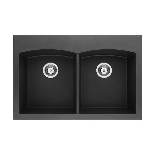 33 Inch Black Double Bowl Top mount/Under mount Granite Composite Sink