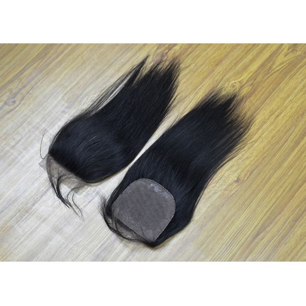 Virgin Human Hair Lace Closure , Full Density Clip In Human Hair Extensions Middle Part Silky Straight