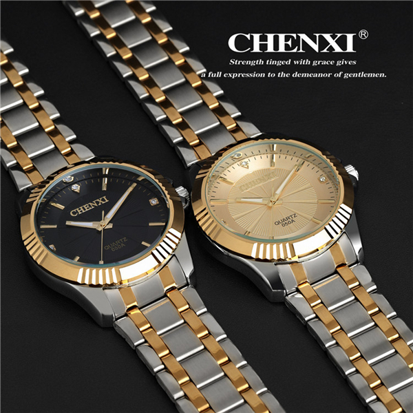 Day&Date Display Watch with Calenda Golden Color Cool Business Man's Watch Stainless Steel