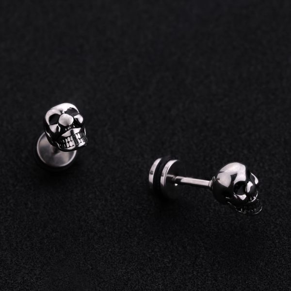 Fashion punk style Halloween skull head stud earrings stainless steel plating men's jewelry earrings