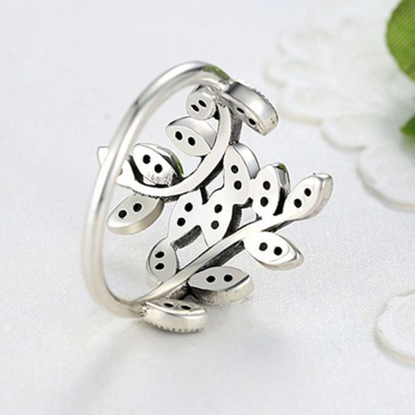 Sterling Silver Pave Clear Cubic Zircon Leaves Band Ring Vintage Style Jewelry (R12281)