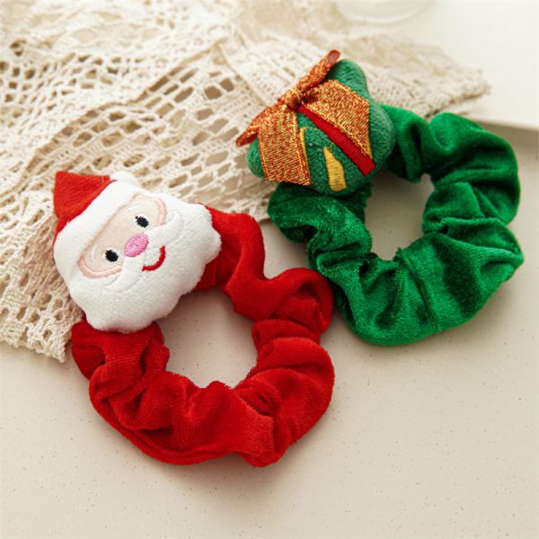 Christmas cartoon girls hair accessories European Santa Claus elk plush hair ring curly hair scrunchie OEM logo words
