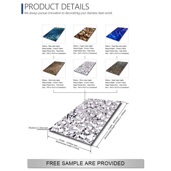JIS PVD Silver Water Ripple Stainless Steel Sheet 1219 X 2438mm Width Plate Mirror 304