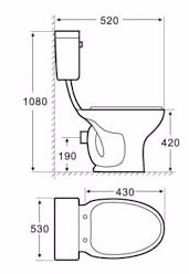 520mm 2 Piece Wall Hung Toilet P Trap Side Flush Split With Water Tank