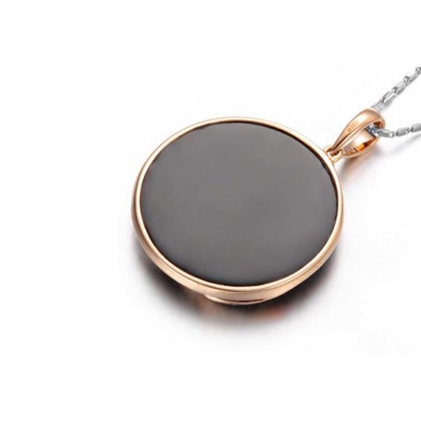 18K Rose Gold Black Onyx Diamonds Fastener Charm Necklace (GDN003)