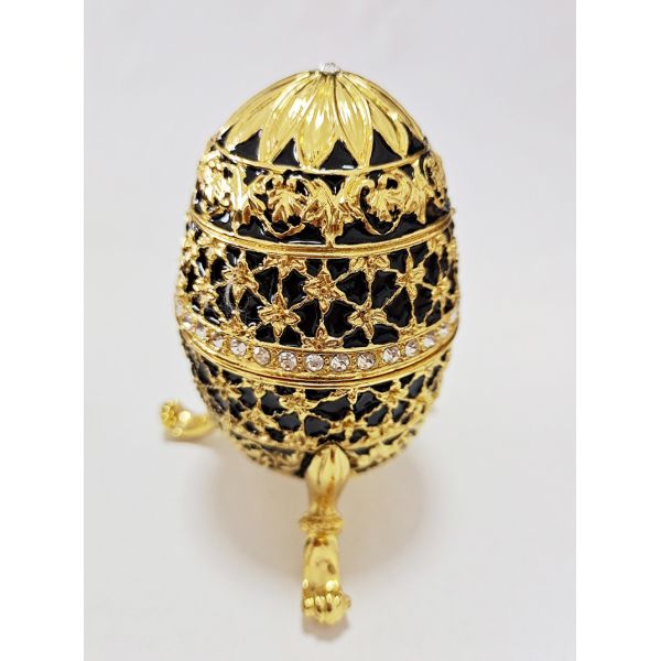 Decorative Earring Ring Trinket Holder Box Hand Painted Faberge Egg Style Hinged Jewelry Storage Case for Home Ornament