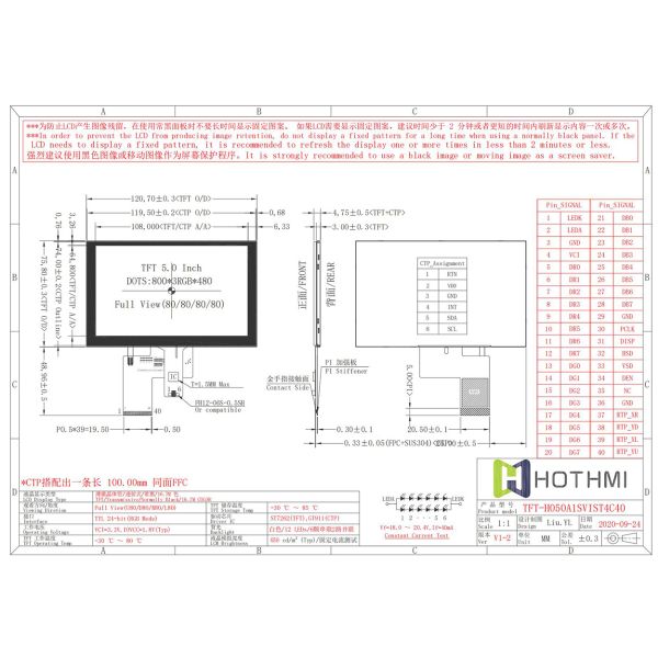 5 Inch TFT LCD Display With PCAP