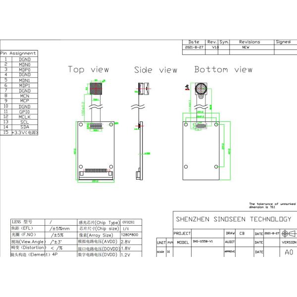 OV9281 Sensor 1MP MIPI Camera Module For Industrial Testing