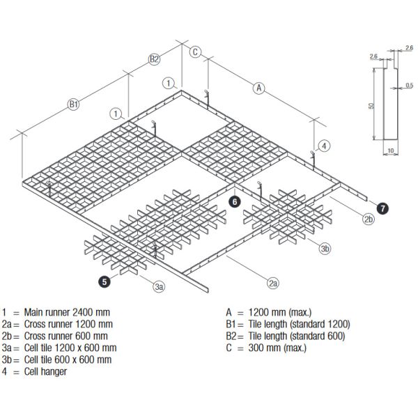 Suspended Grid Ceiling System Exhibition Hall Open Cell Ceiling System