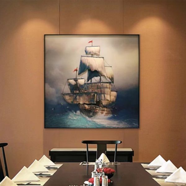 19mm Thickness Tempered Art Glass Hot Melt Sailboat Ultra Clear Glass Painting