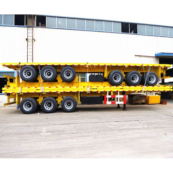 Three Alxes 40ft Heavy Duty Semi Trailers Flatbed Truck With 28 Tons Landing Gear