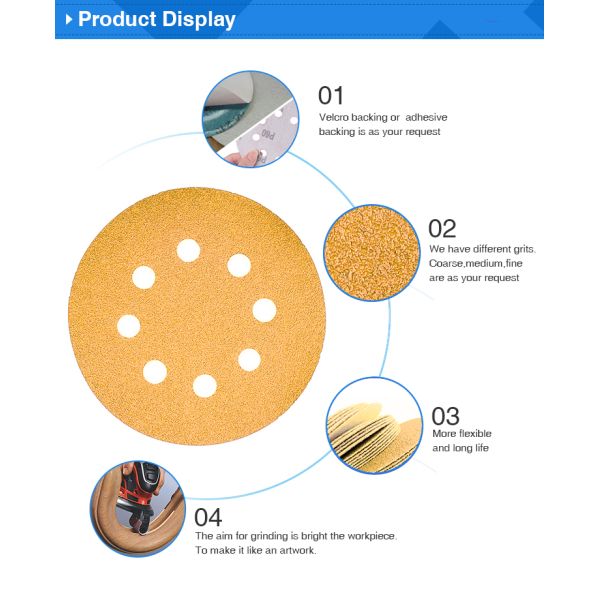 Wood Polishing 5 Inch Sanding Discs 125mm Sanding Discs 80 Grit Abrasive