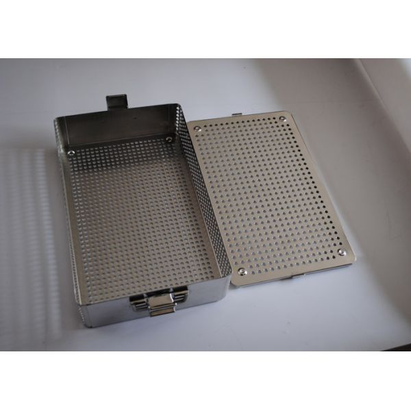 Medical Stainless Steel Perforated Metal Sheet Sterilization Basket 38x30x5cm