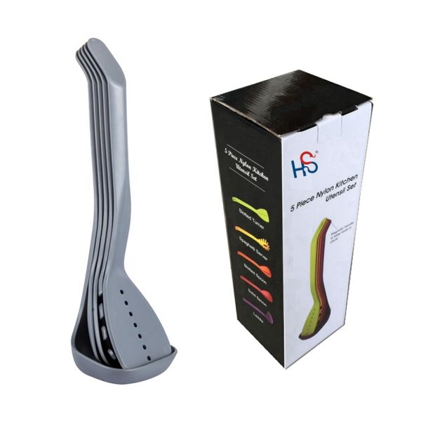 Nonstick Cooking Made Stylish 5-Piece Compact Nesting Utensil Set in Vibrant Colors