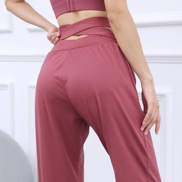 Back Cross Sweatpants Women&prime;s Loose Pants Girdle Feet Quick Dry Running Fitness Pants Fall Thin High-Waisted Yoga Pants