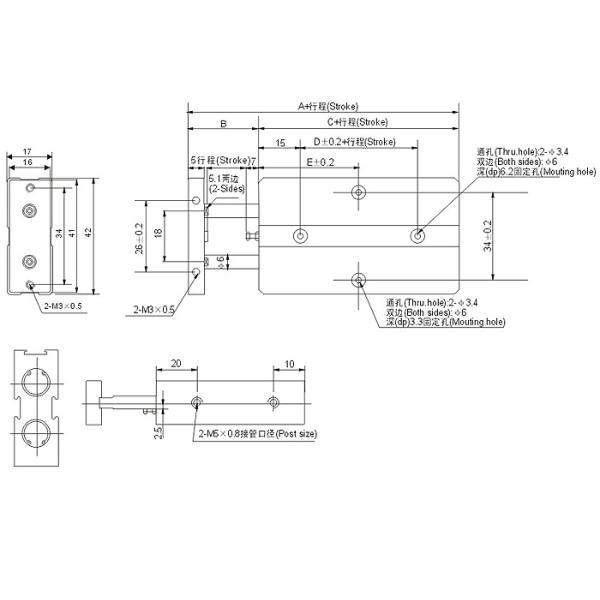 TN double shaft Pneumatic cylinder, Φ10mm,Φ16mm,Φ20mm,Φ25mm,Φ32mm