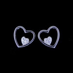 Quality Double Heart Shaped Silver Cubic Zirconia Earrings 925 Silver Jewellery wholesale