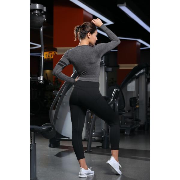 Cropped Hem Yoga Long Sleeve Tops Anti Bacterial Sustainable