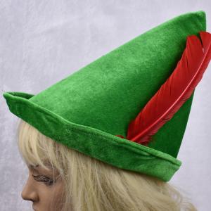 Quality Oktoberfest green Peter pan hat red feather party hat 58-60cm velvet fabric green color wholesale