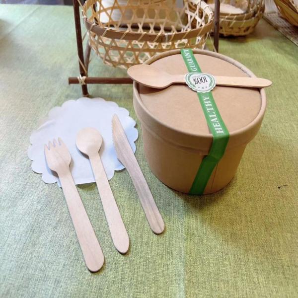 Diameter Of 14 Cm Disposable Takeaway Box Kraft Paper Food Container Set With Cutlery Used In Hotel Restaurants