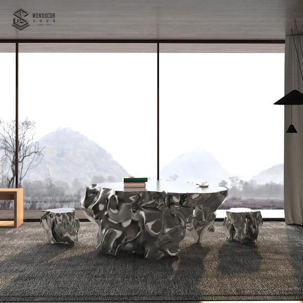 Abstract Modern 1.2m Luxury Furniture Art Stainless Steel Taihu Stone Table