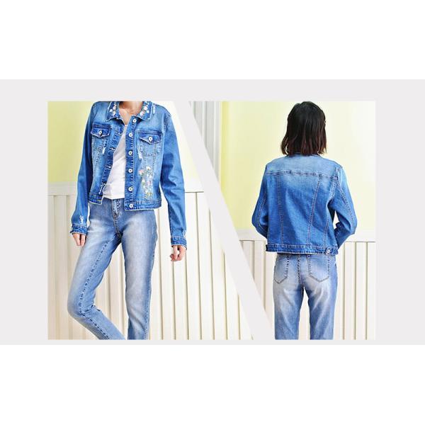 Fancy Embroidery Jeans Coat For Women , Stretch Ladies Blue Denim Jacket