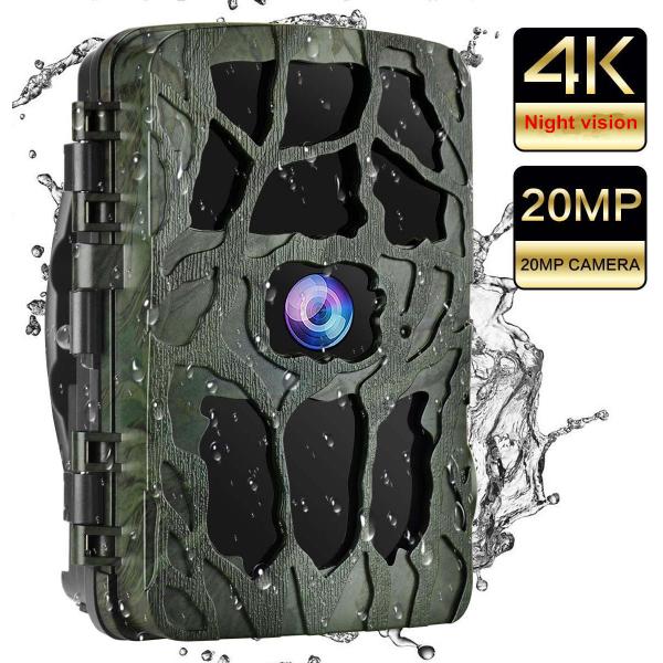 Trail Camera 20MP 4K Wildlife Camera Motion Activated Deer Hunting Game Camera with 850nm IR LED Night Vision Photo Trap