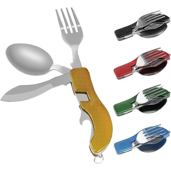 Stainless Steel Folding Knife Spoon Fork, Camping Utensils Set Foldable Travel Utensils with Case Stainless