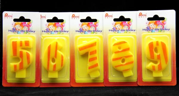 Cheap Number Birthday Candles 0-9 Yellow Candle  with Orange color Stripe Painting for sale