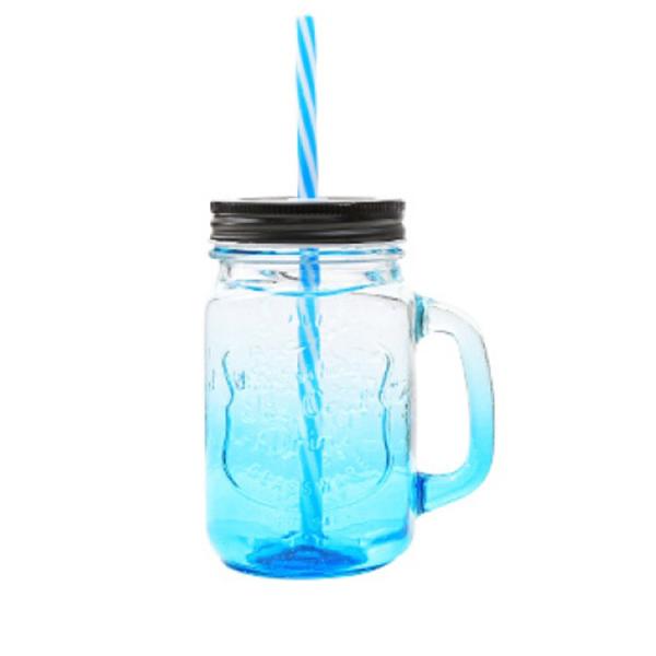 ODM Coloured Glass Coffee Cups 16 Oz Mason Jar Straw Lid Wide Mouth
