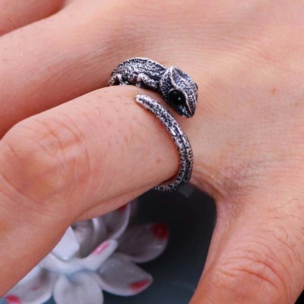 Womens and Mens Chameleon Retro Sterling Silver Ring(XH056032WRED)